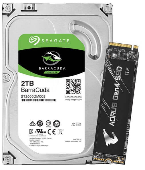 DISQUE DUR SEAGATE 2TB + disque SSD GIGABYTE 1T 